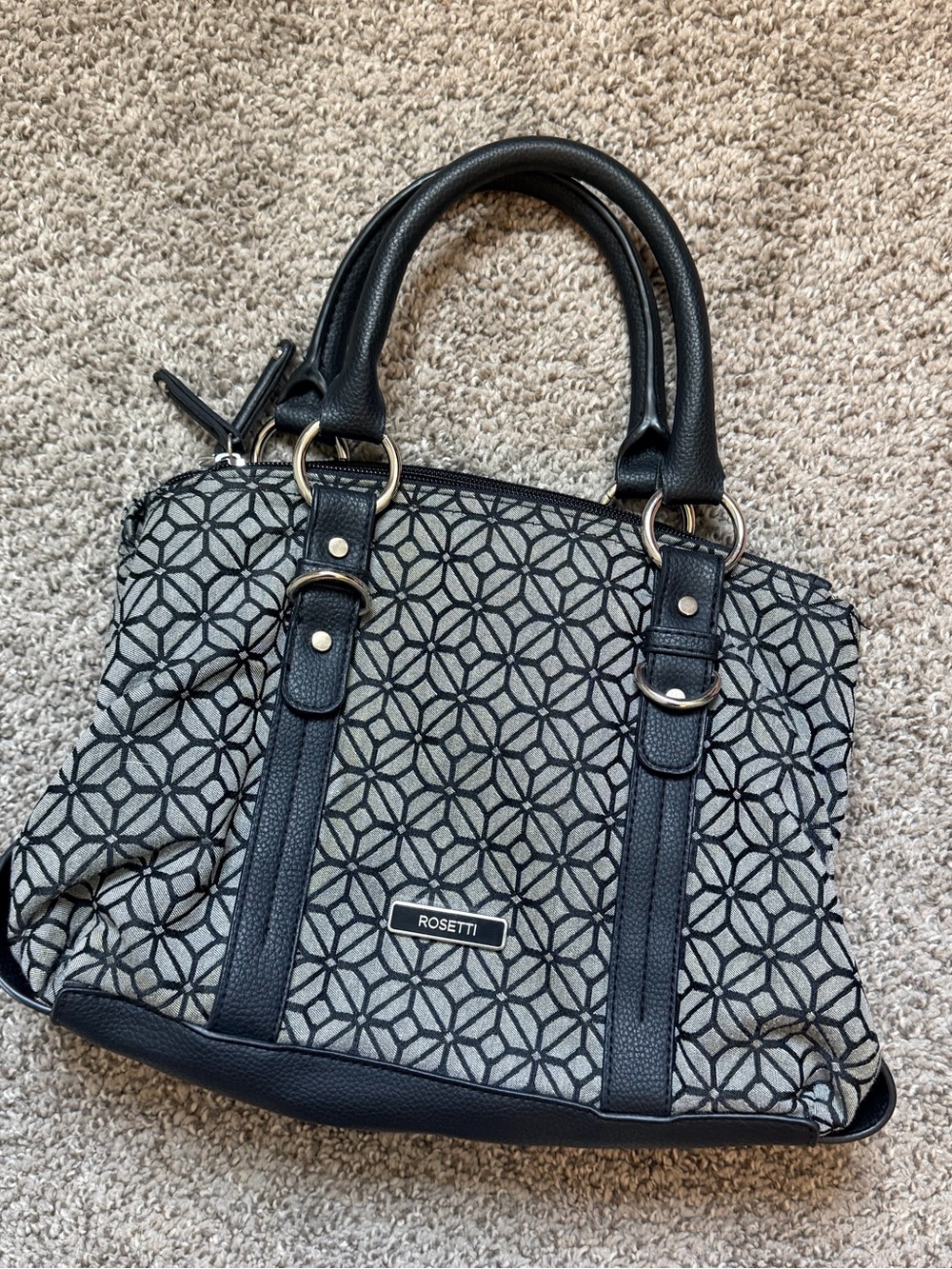 Rosetti Black & Gray Geometric Satchel